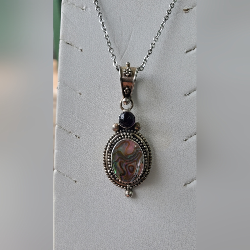 Sterling Silver Abalone Amethyst Neckalce